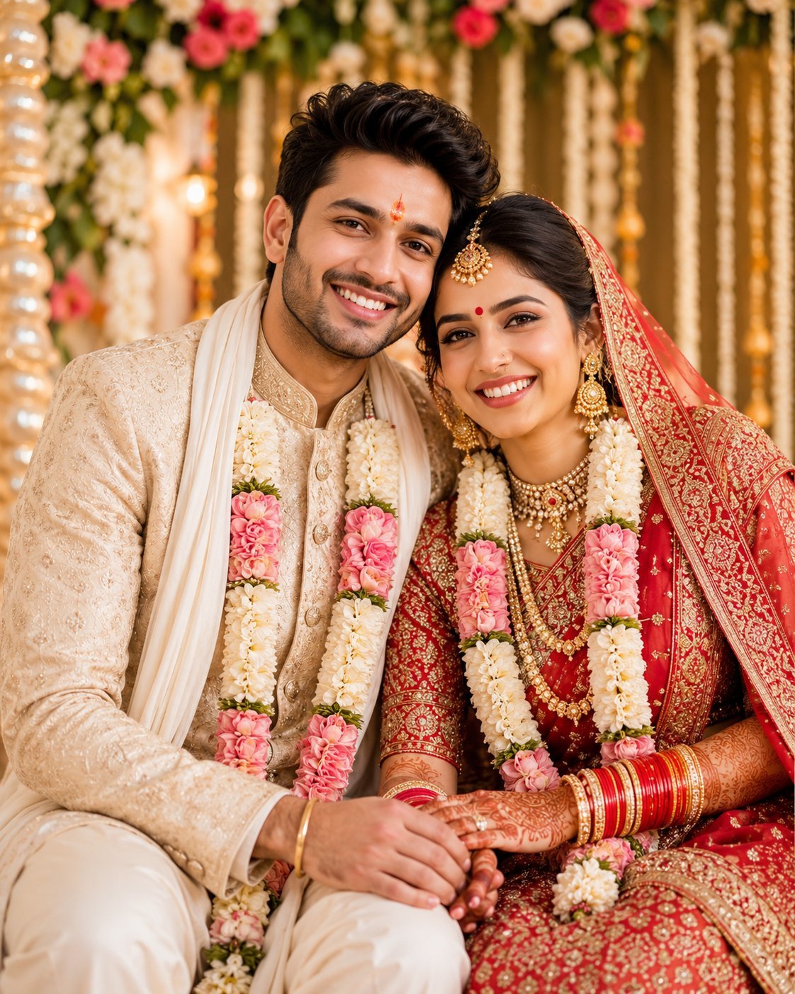 Happy Indian couple on their wedding day